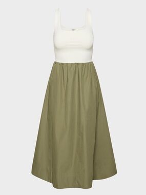 ARITZIA Sleeveless White Bodice Olive Green Maxi Skirt Dress